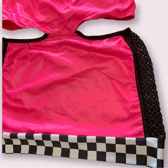 Checkered Mini Dress Fashion Nova The Finish Line Costume Pink Racer Girl Large - Picture 8 of 12